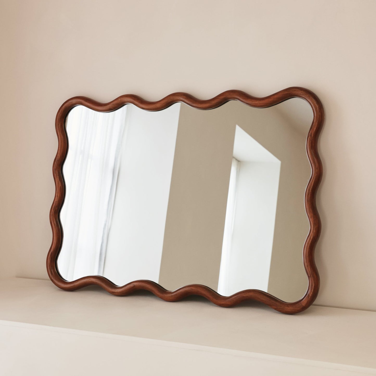 Marea - Dark Wood Wavy Retro Wall Mirror 100cm x 70cm