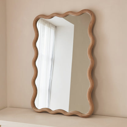 Marea - Light Wood Wavy Retro Wall Mirror 100cm x 70cm