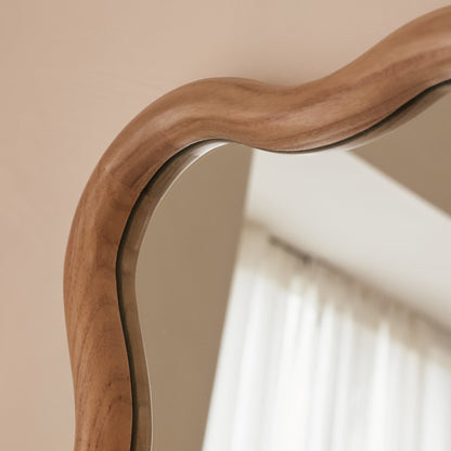 Marea - Light Wood Wavy Retro Wall Mirror 100cm x 70cm