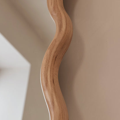 Marea - Light Wood Wavy Retro Wall Mirror 100cm x 70cm
