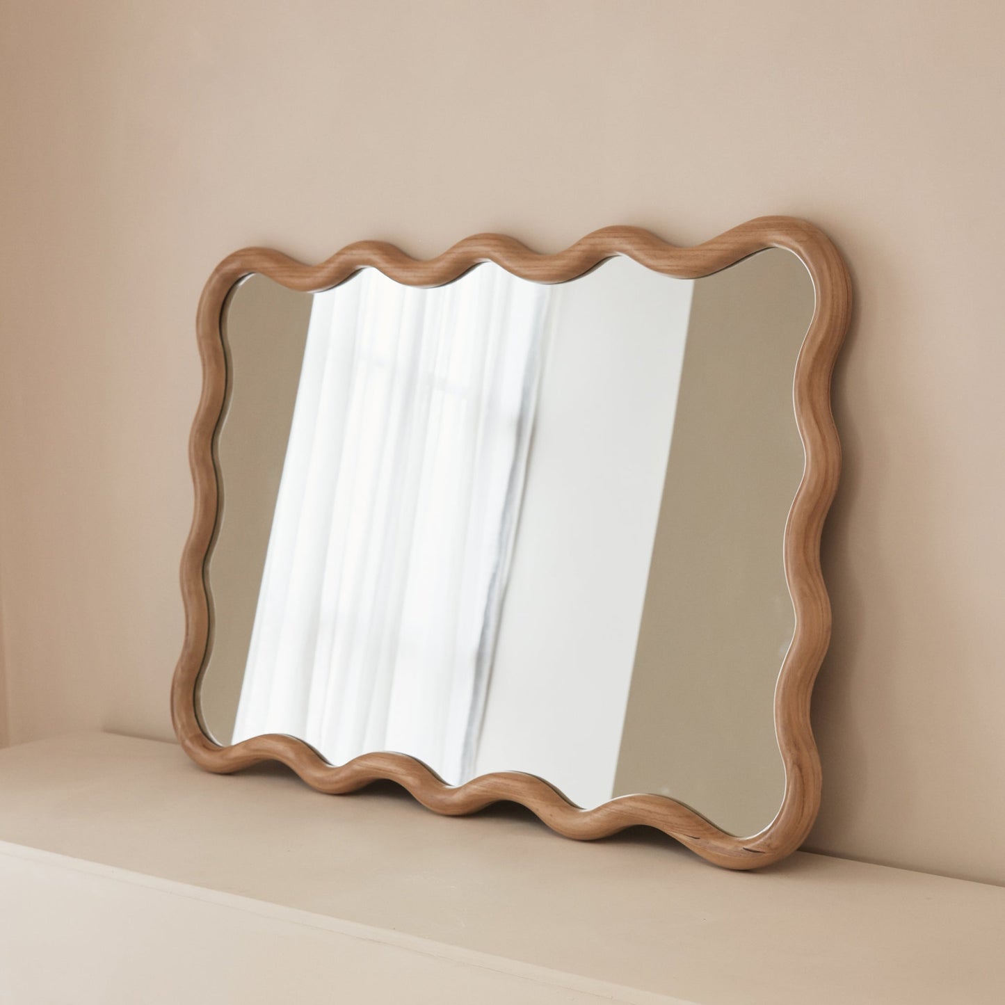 Marea - Light Wood Wavy Retro Wall Mirror 100cm x 70cm