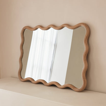 Marea - Light Wood Wavy Retro Wall Mirror 100cm x 70cm