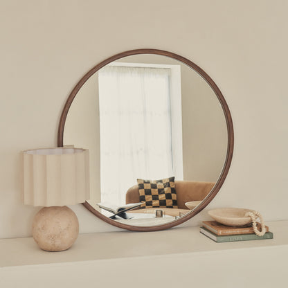 Arden - Large Dark Wood Round Wooden Wall Mirror 90cm x 90cm