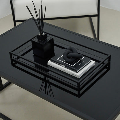 Brooklyn - Black Modern Large Rectangle Tinted Mirrored Decorative Tray