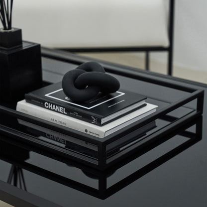 Brooklyn - Black Modern Large Rectangle Tinted Mirrored Decorative Tray