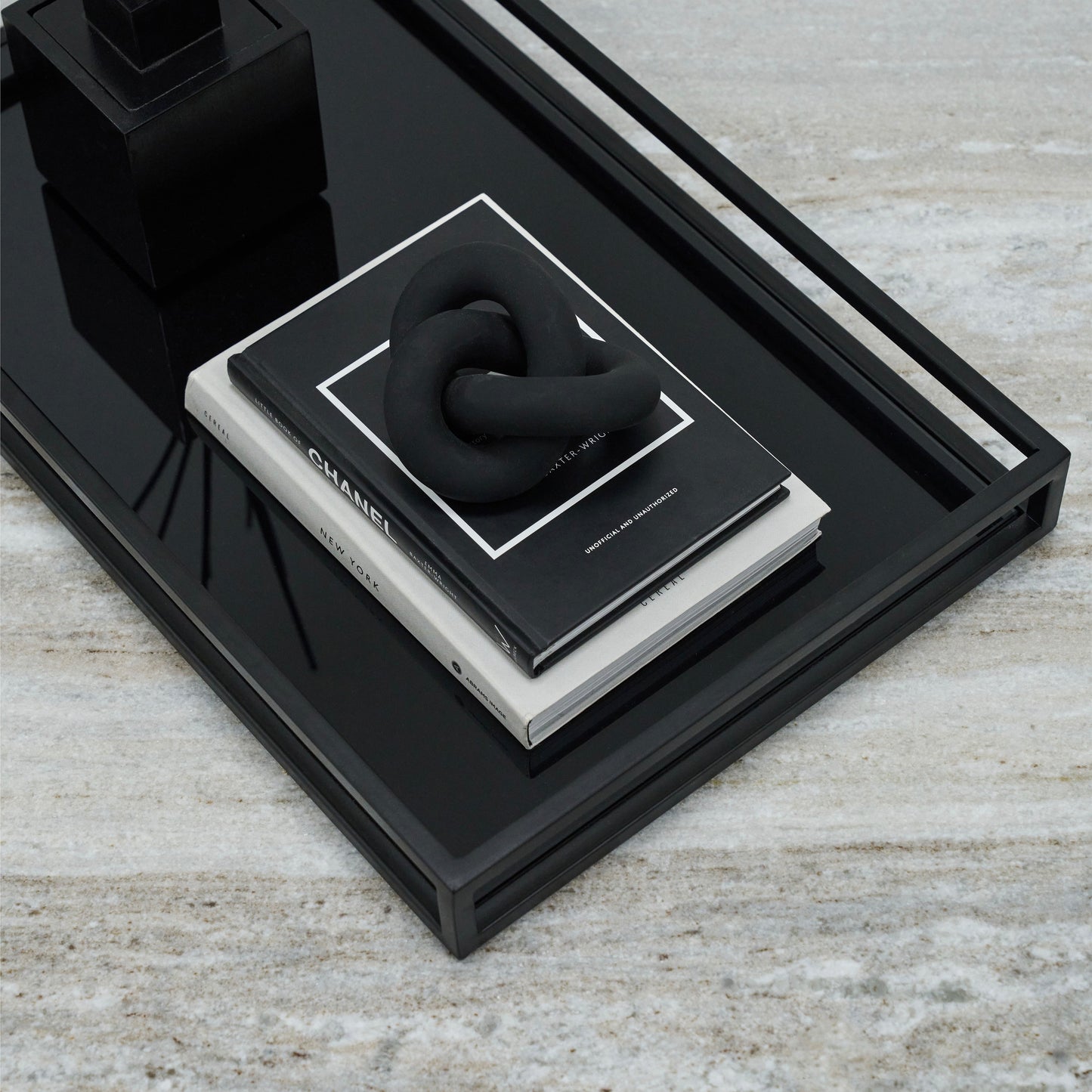 Brooklyn - Black Modern Large Rectangle Tinted Mirrored Decorative Tray