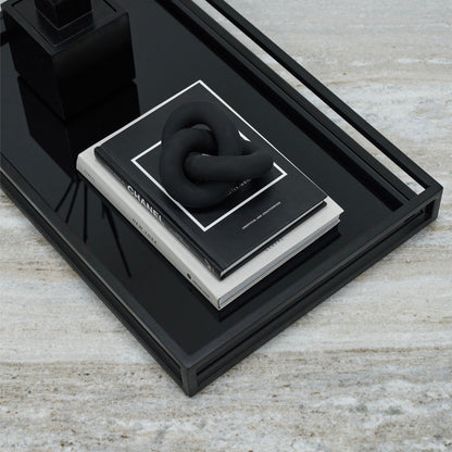 Brooklyn - Black Modern Large Rectangle Tinted Mirrored Decorative Tray