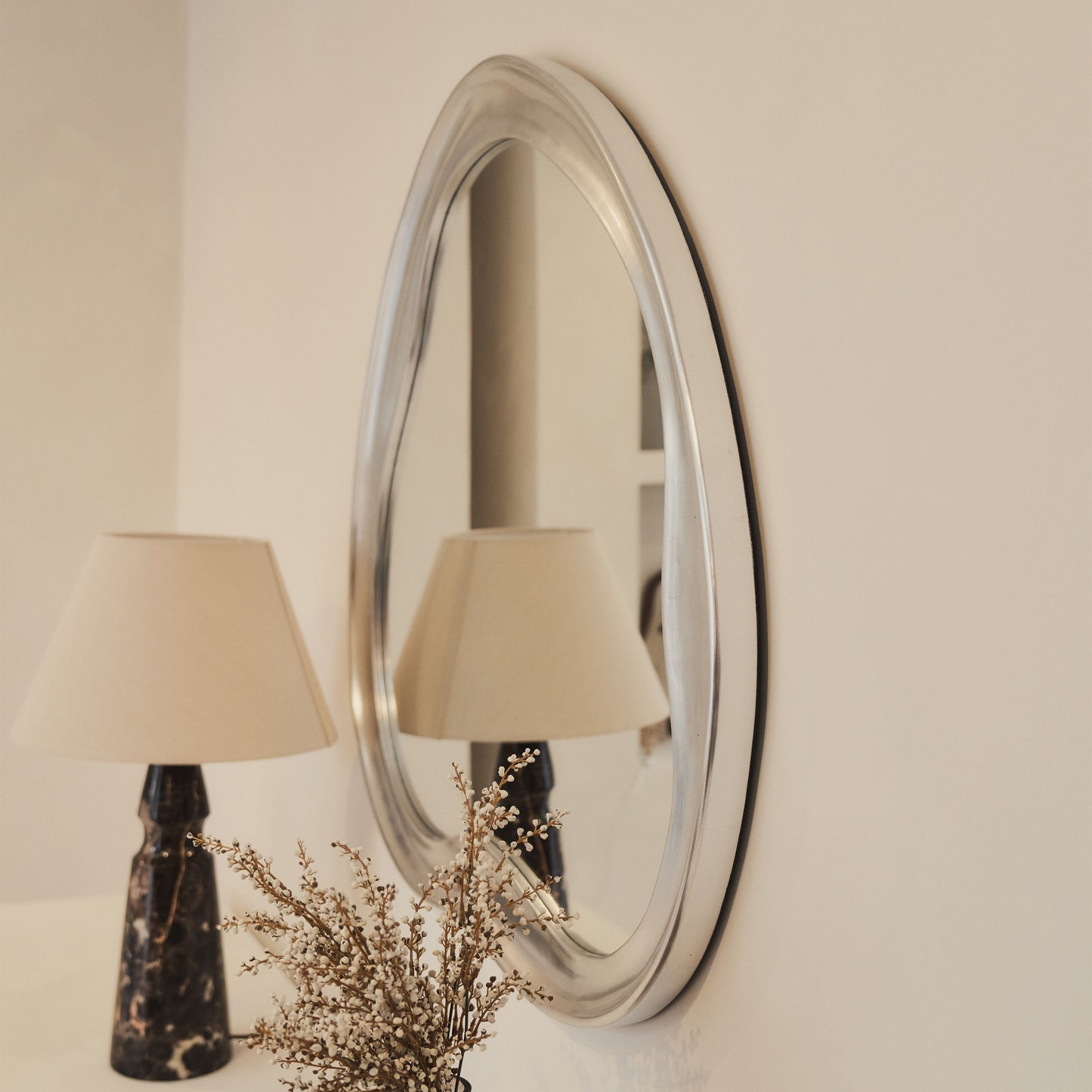 Riva - Brushed Chrome Pond Shaped Irregular Mirror 90cm x 85cm