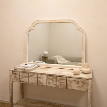 Elena - White Washed Wood Arched Overmantle Mirror 100cm x 75cm