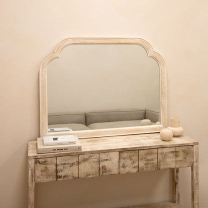 Elena - White Washed Wood Arched Overmantle Mirror 100cm x 75cm