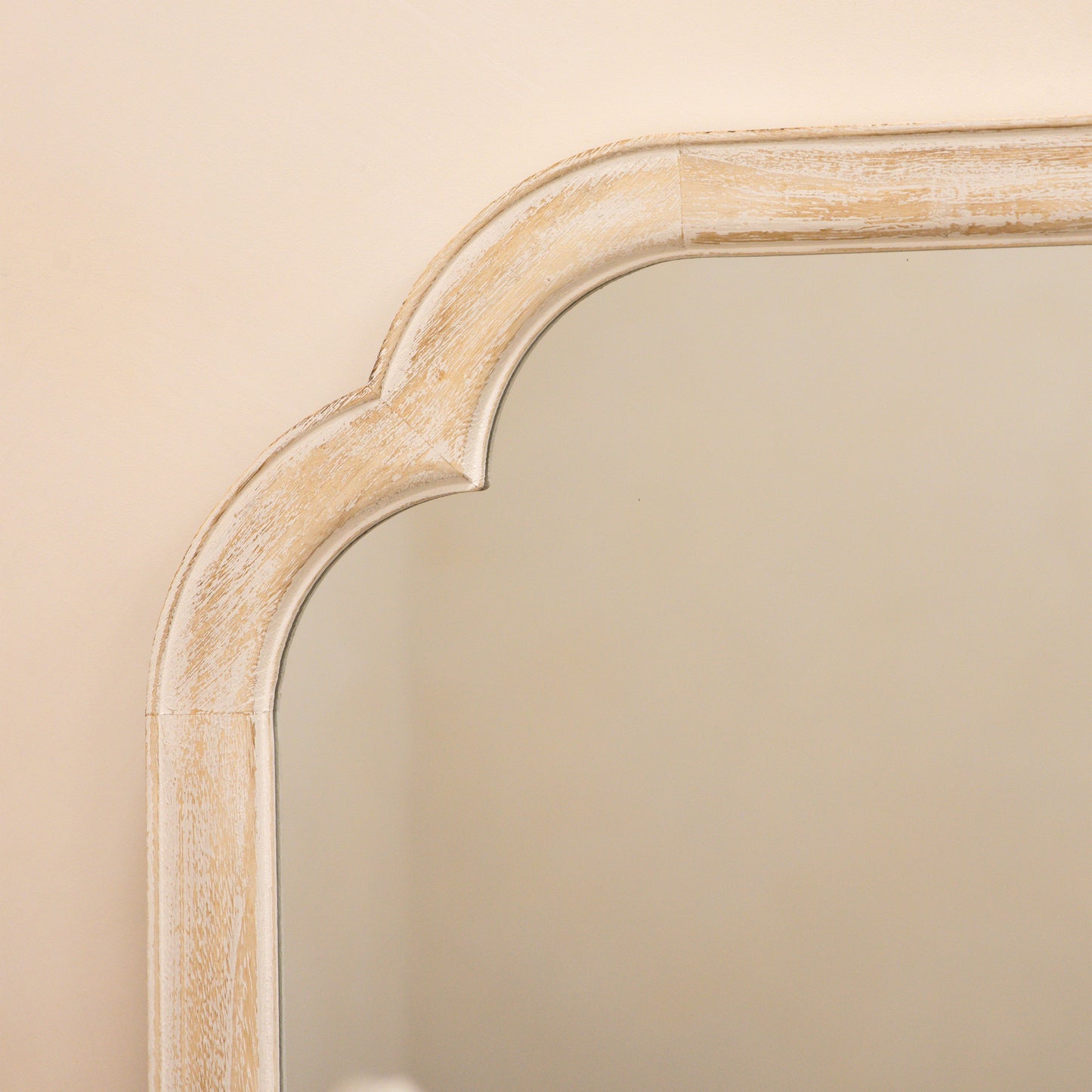 Elena - White Washed Wood Arched Overmantle Mirror 100cm x 75cm