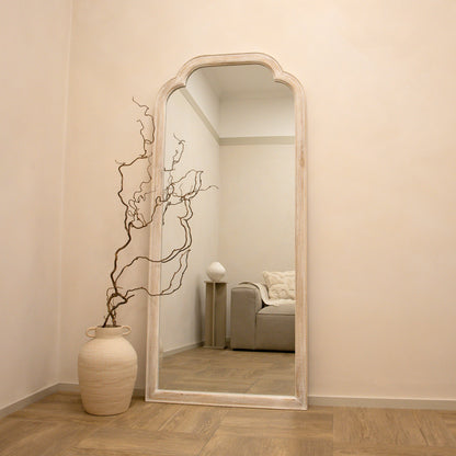 Elena - Full Length White Washed Wood Arched Mirror 170cm x 75cm