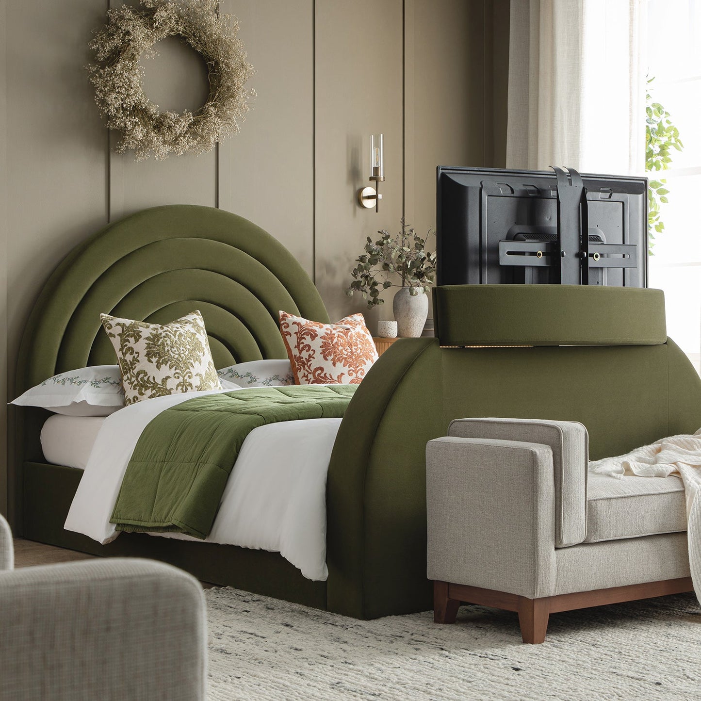 Archer Moss Green Velvet Ottoman TV Bed