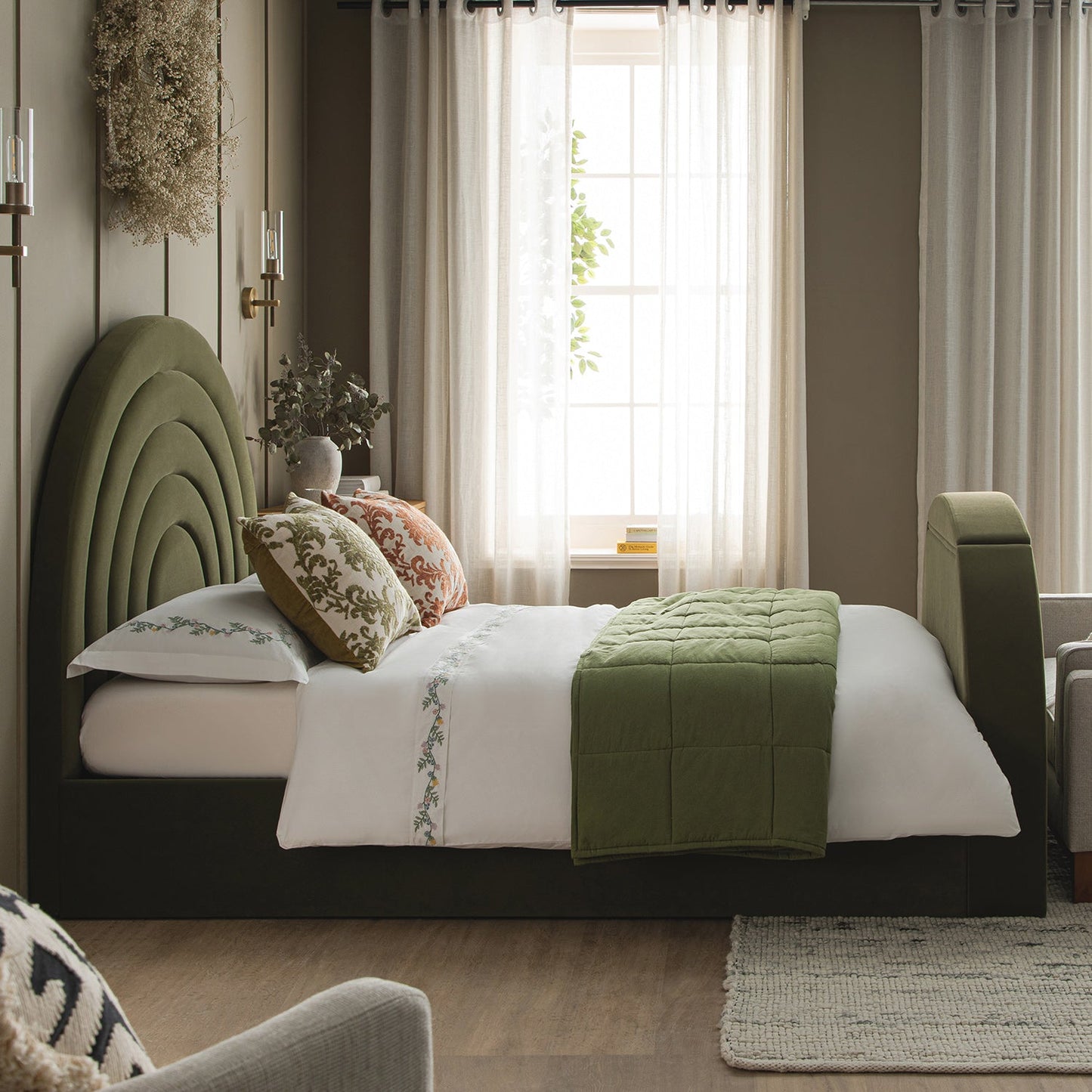 Archer Moss Green Velvet Ottoman TV Bed