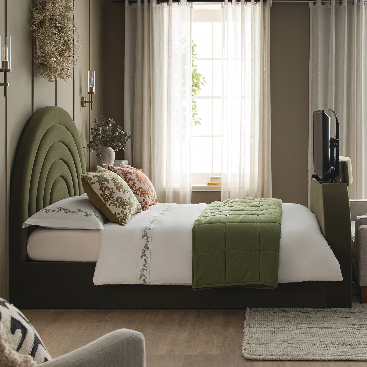 Archer Moss Green Velvet Ottoman TV Bed