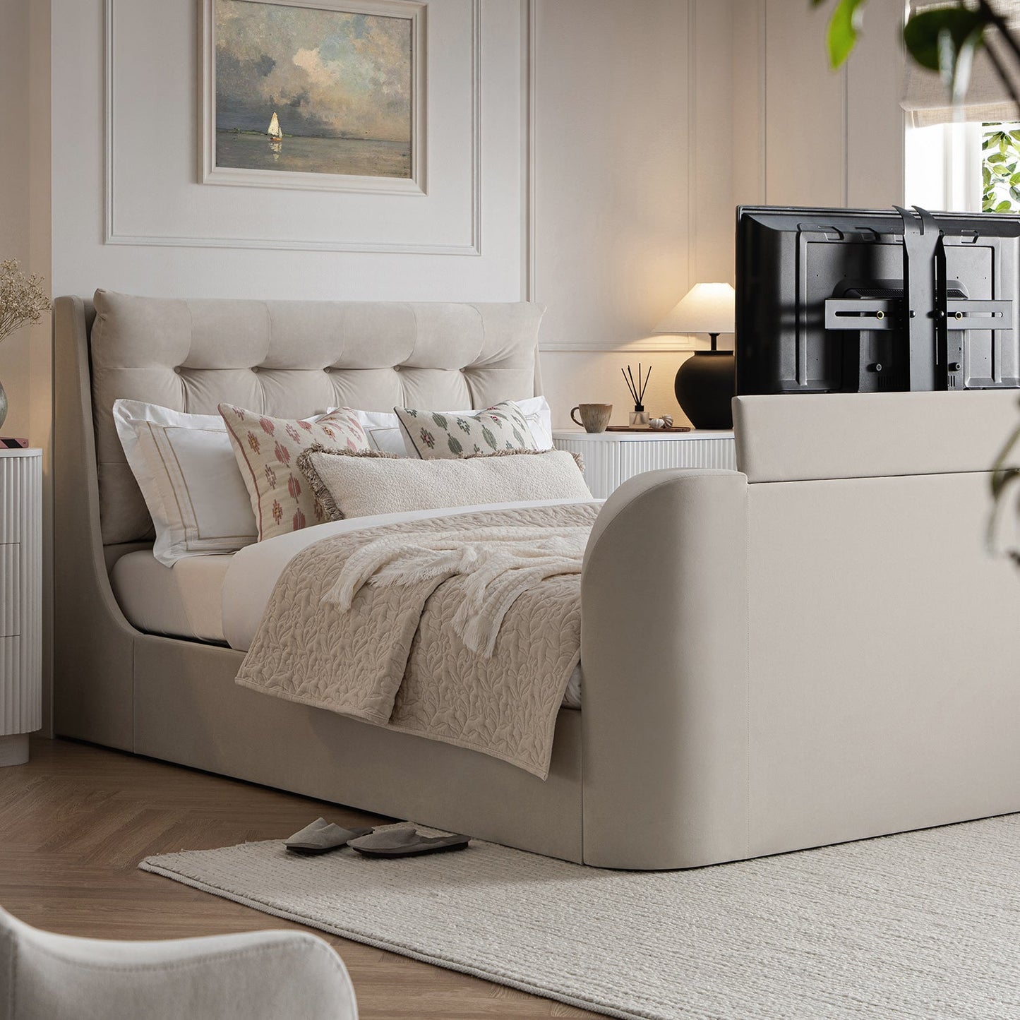 Hadley Champagne Velvet Ottoman TV Bed