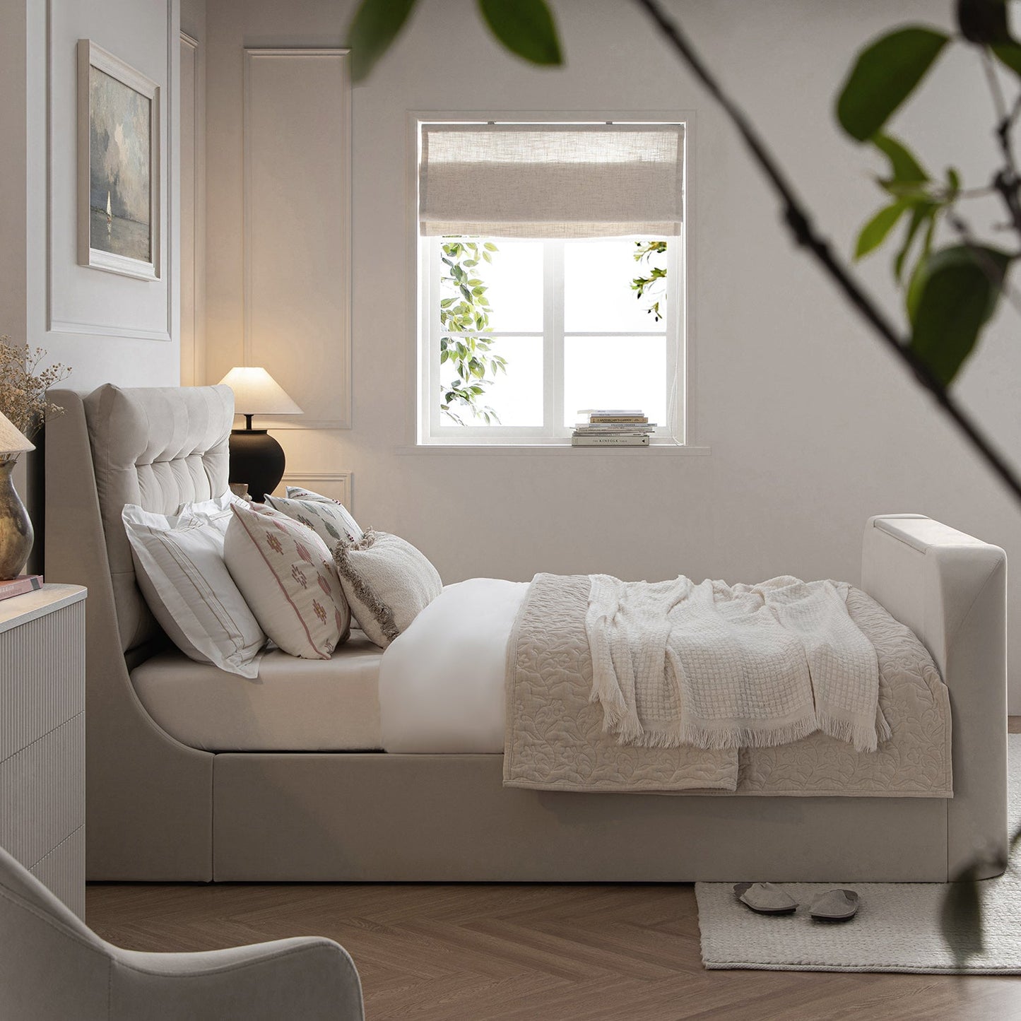 Hadley Champagne Velvet Ottoman TV Bed