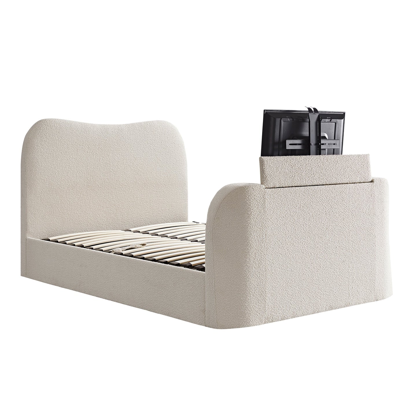 Egerie Curved Headboard Beige Boucle Ottoman TV Bed