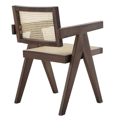 Jeanne Dark Walnut Cane Rattan Solid Beech Wood Dining Chair