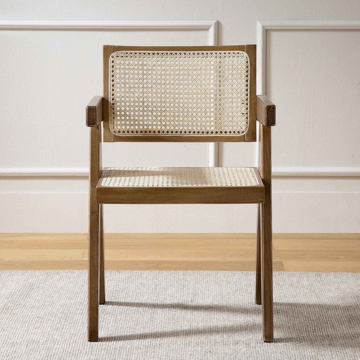 Jeanne Light Walnut Cane Rattan Solid Beech Wood Dining Chair