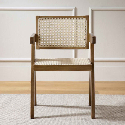 Jeanne Light Walnut Cane Rattan Solid Beech Wood Dining Chair