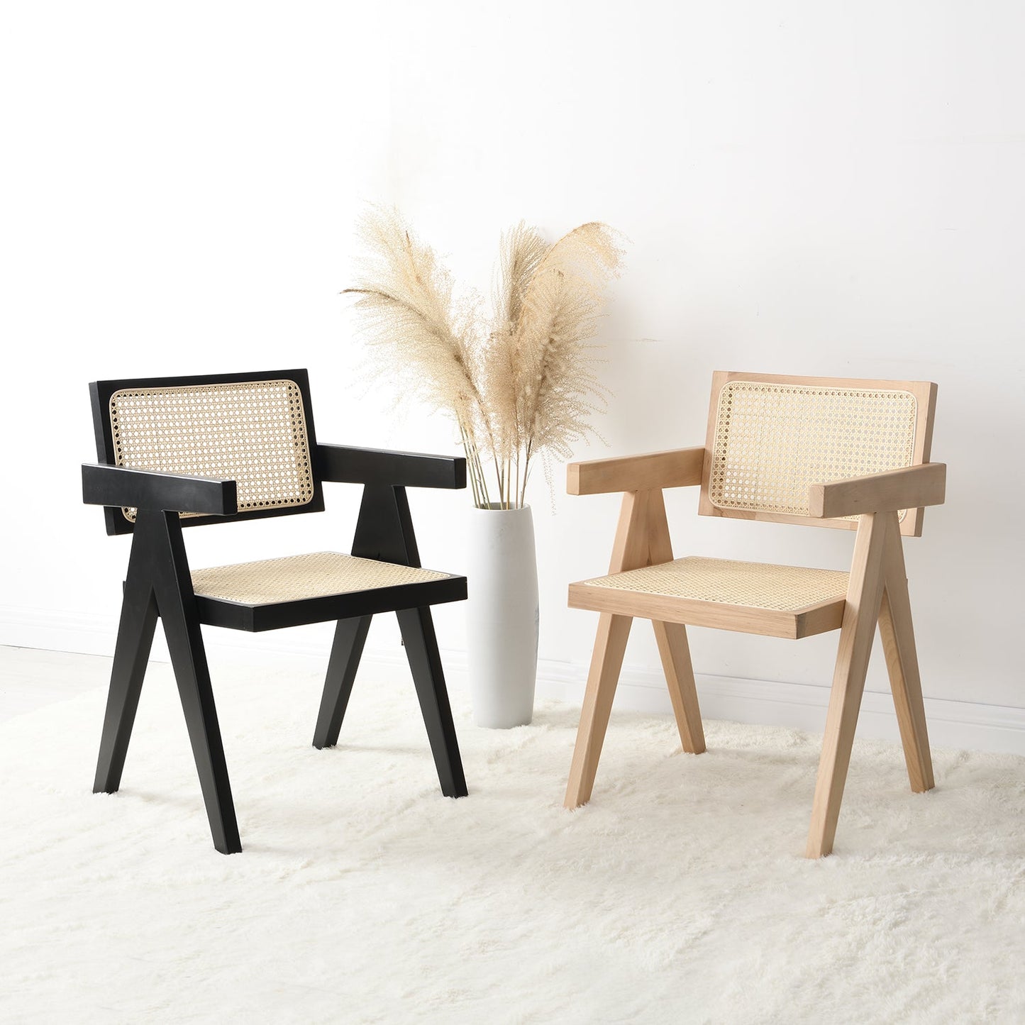 Jeanne Black Colour Cane Rattan Solid Beech Wood Dining Chair