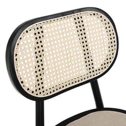 Anya Set of 2 Cane Rattan and Upholstered Dining Chairs, Black Colour