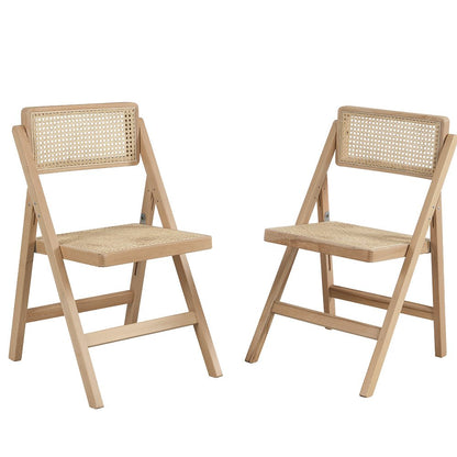Frances Set of 2 Folding Cane Rattan Chairs, Natural Colour