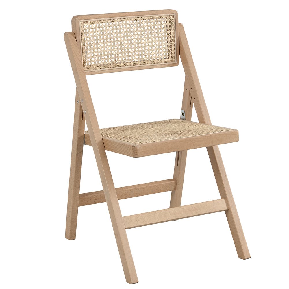 Frances Set of 2 Folding Cane Rattan Chairs, Natural Colour