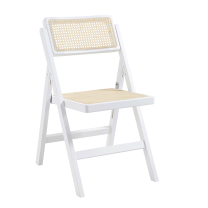 Frances Set of 2 Folding Cane Rattan Chairs, White