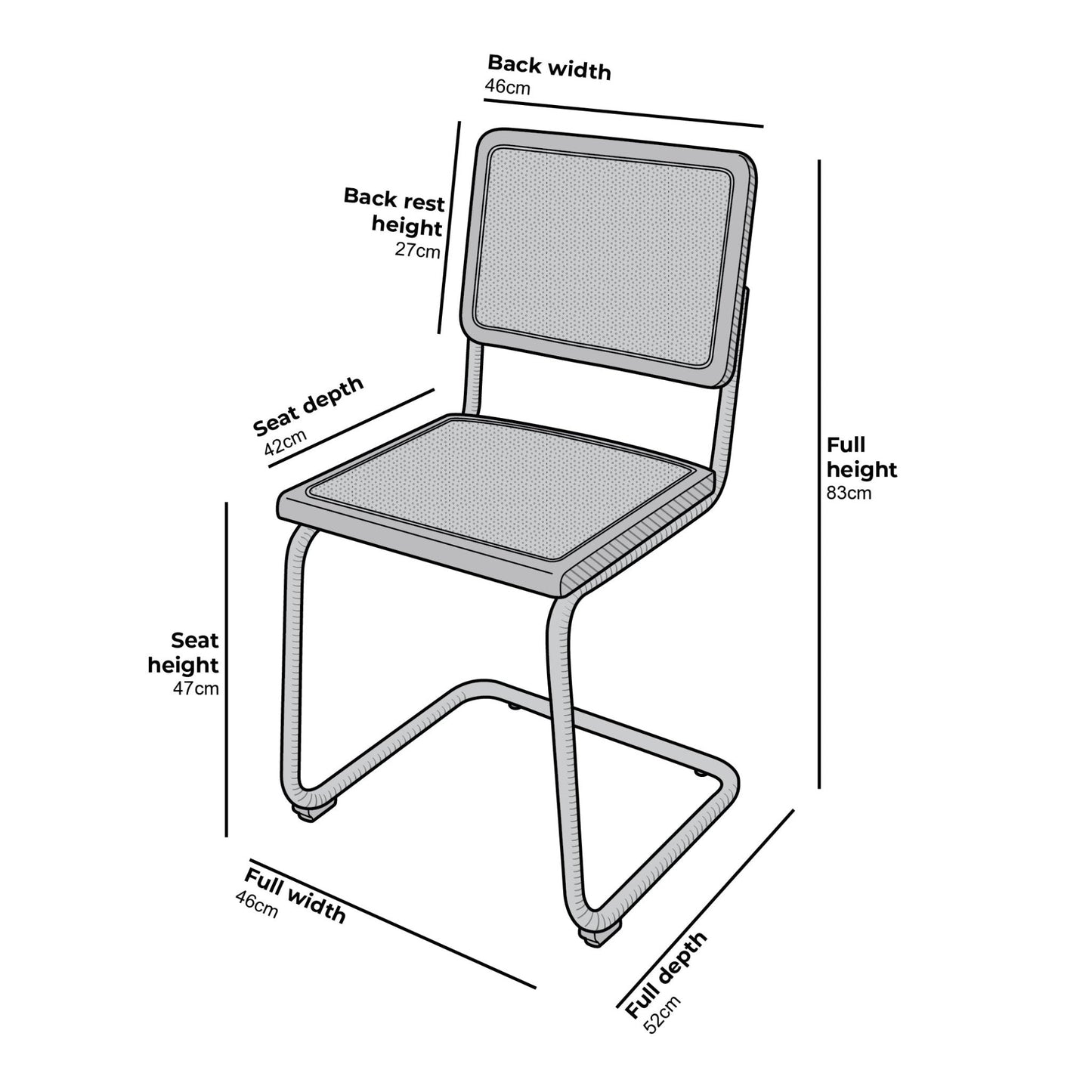 Cosenza Pair of 2 Dining Chairs, Cane & Chrome (Black)