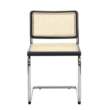 Cosenza Pair of 2 Dining Chairs, Cane & Chrome (Black)