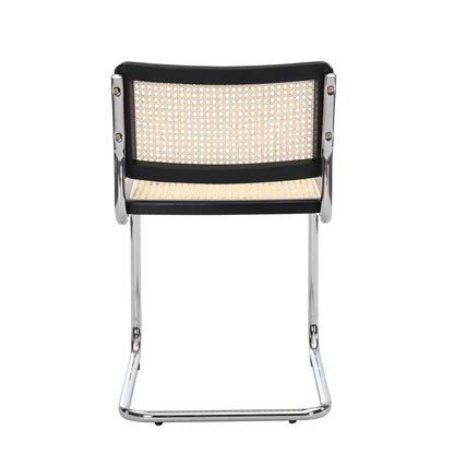 Cosenza Pair of 2 Dining Chairs, Cane & Chrome (Black)