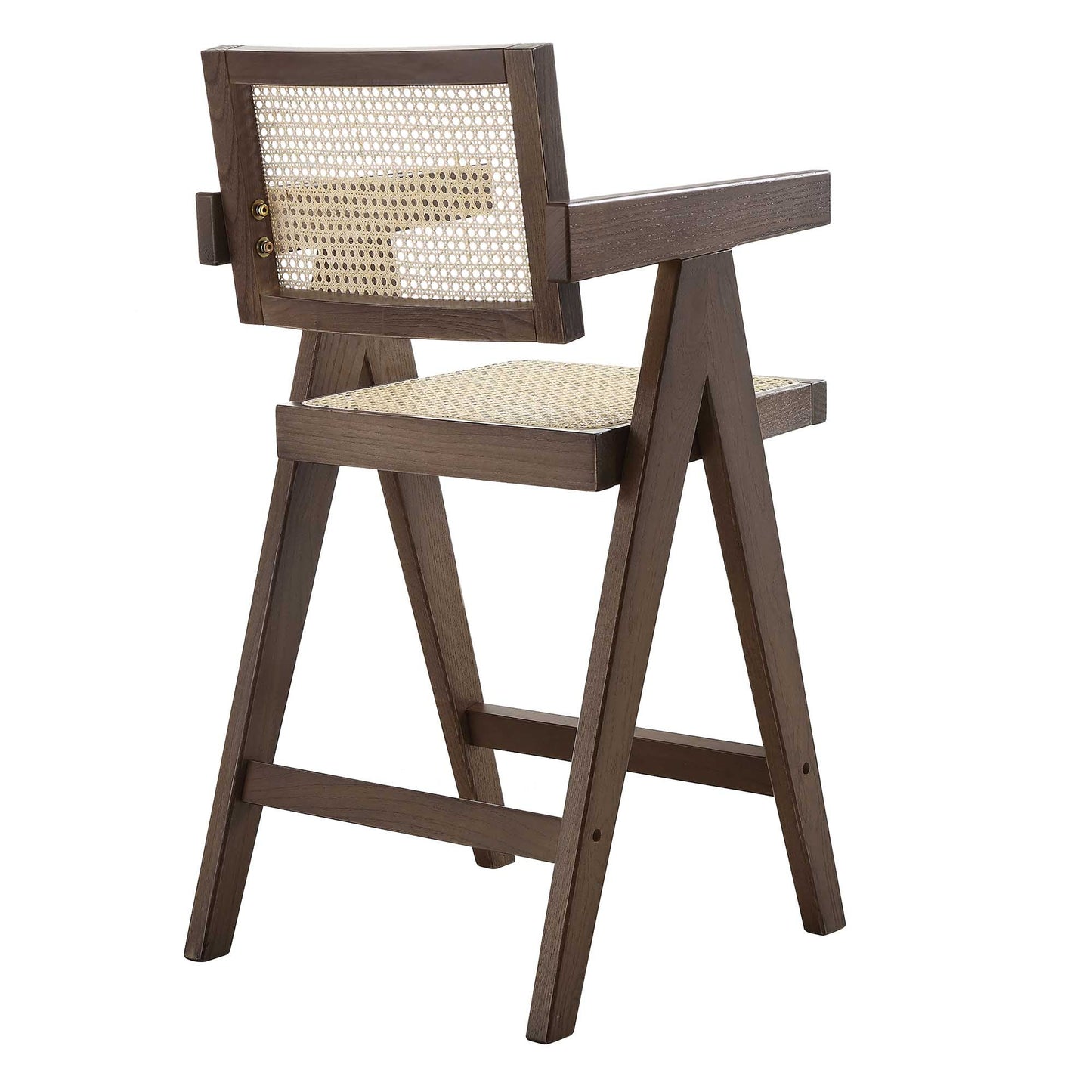 Jeanne Dark Walnut Cane Rattan Solid Beech Wood Counter Stool