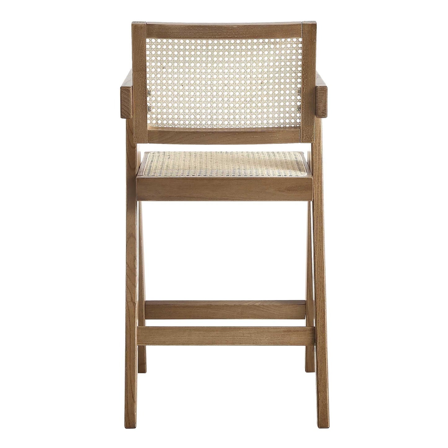 Jeanne Light Walnut Cane Rattan Solid Beech Wood Counter Stool