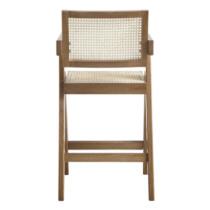 Jeanne Light Walnut Cane Rattan Solid Beech Wood Counter Stool