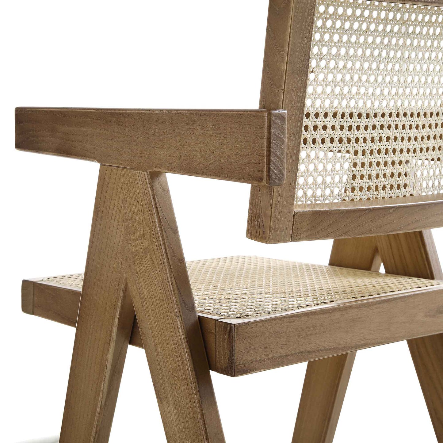 Jeanne Light Walnut Cane Rattan Solid Beech Wood Counter Stool