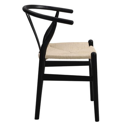 Hansel Wooden Natural Weave Dining Chair, Black Colour Frame