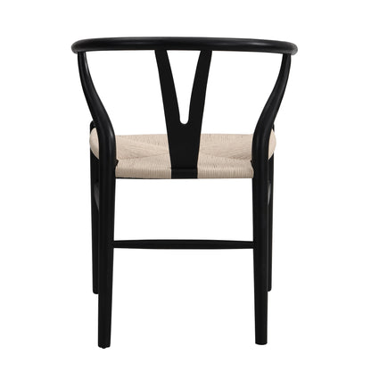Hansel Wooden Natural Weave Dining Chair, Black Colour Frame