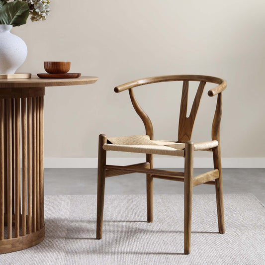 Hansel Wooden Natural Weave Dining Chair, Light Walnut Colour Frame