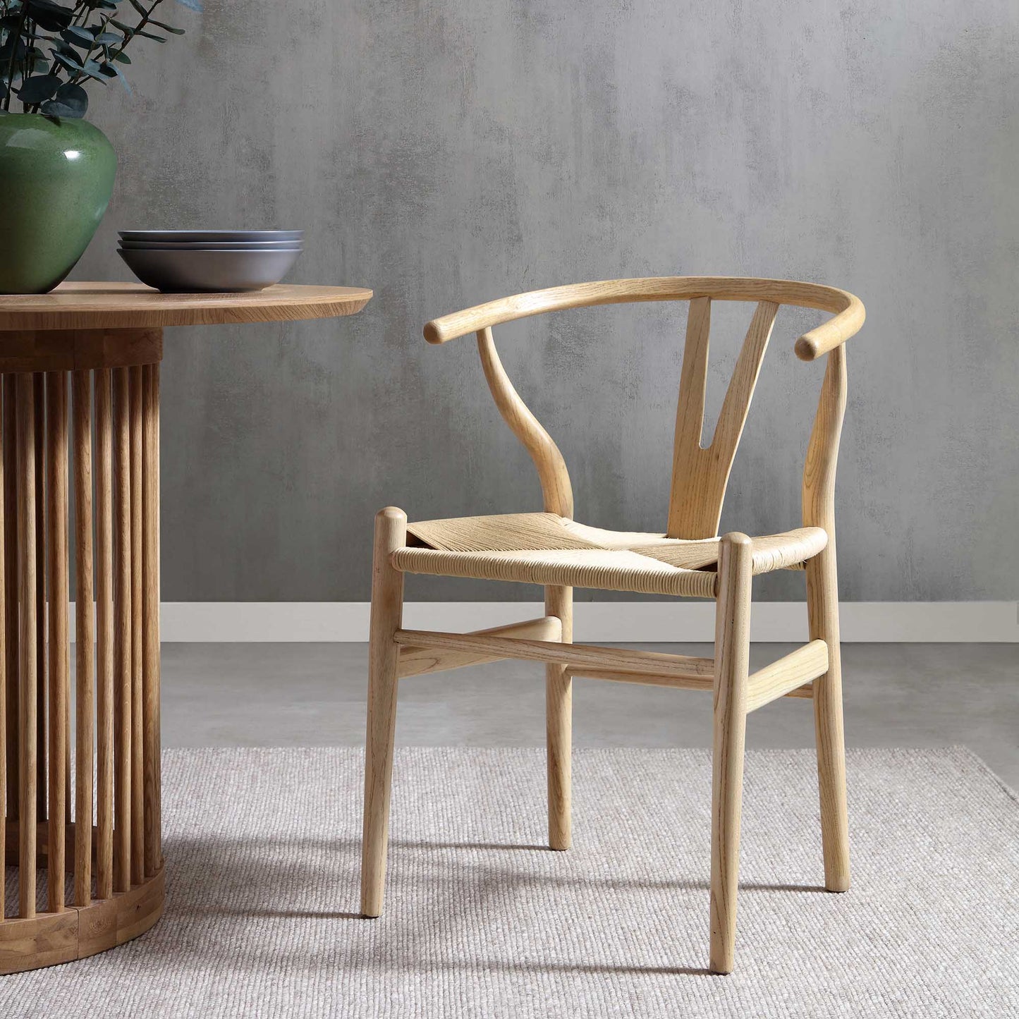Hansel Wooden Natural Weave Dining Chair, Natural Colour Frame