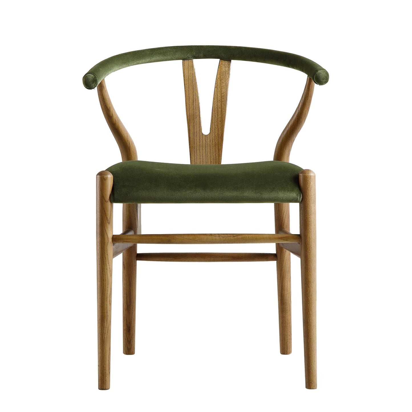 Hansel Upholstered Padded Dining Chair, Moss Green Velvet and Light Walnut Frame