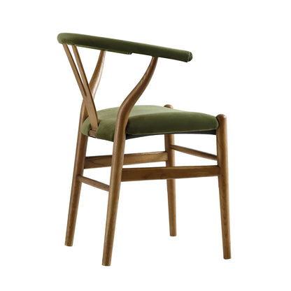 Hansel Upholstered Padded Dining Chair, Moss Green Velvet and Light Walnut Frame