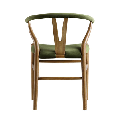 Hansel Upholstered Padded Dining Chair, Moss Green Velvet and Light Walnut Frame