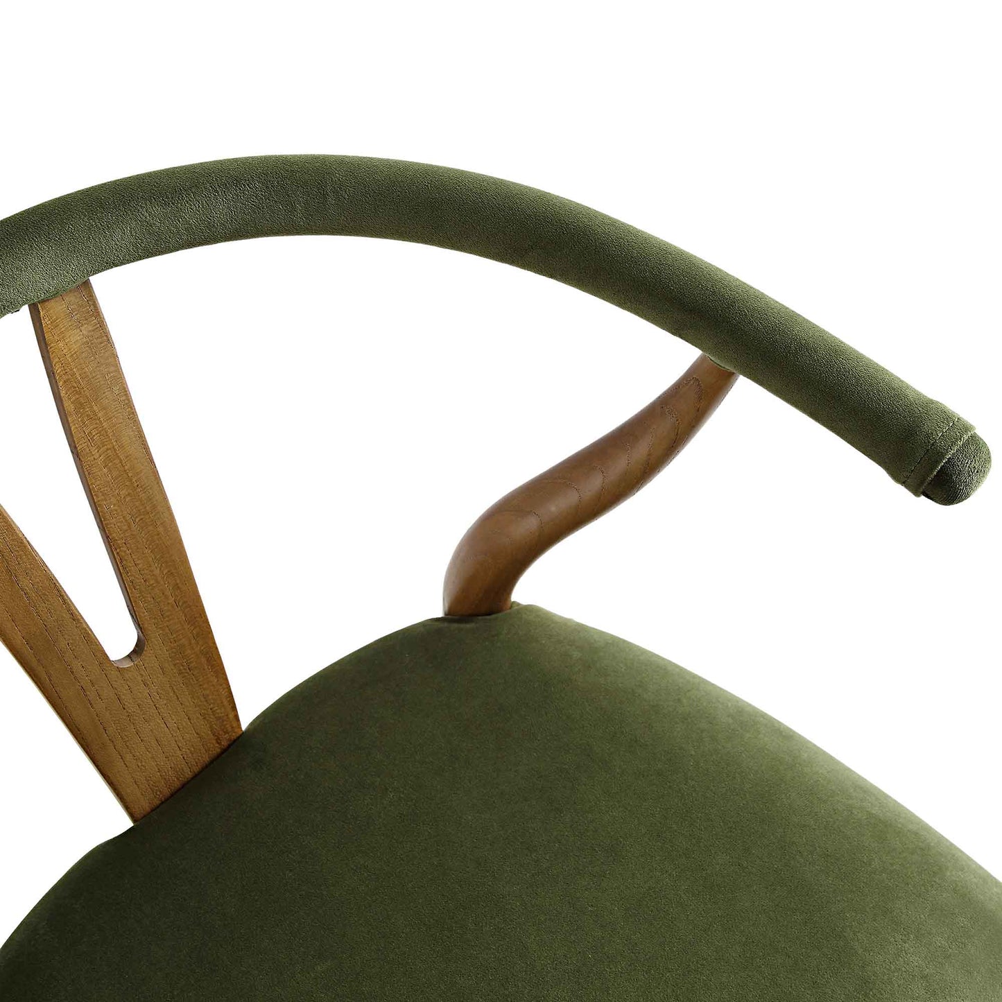 Hansel Upholstered Padded Dining Chair, Moss Green Velvet and Light Walnut Frame