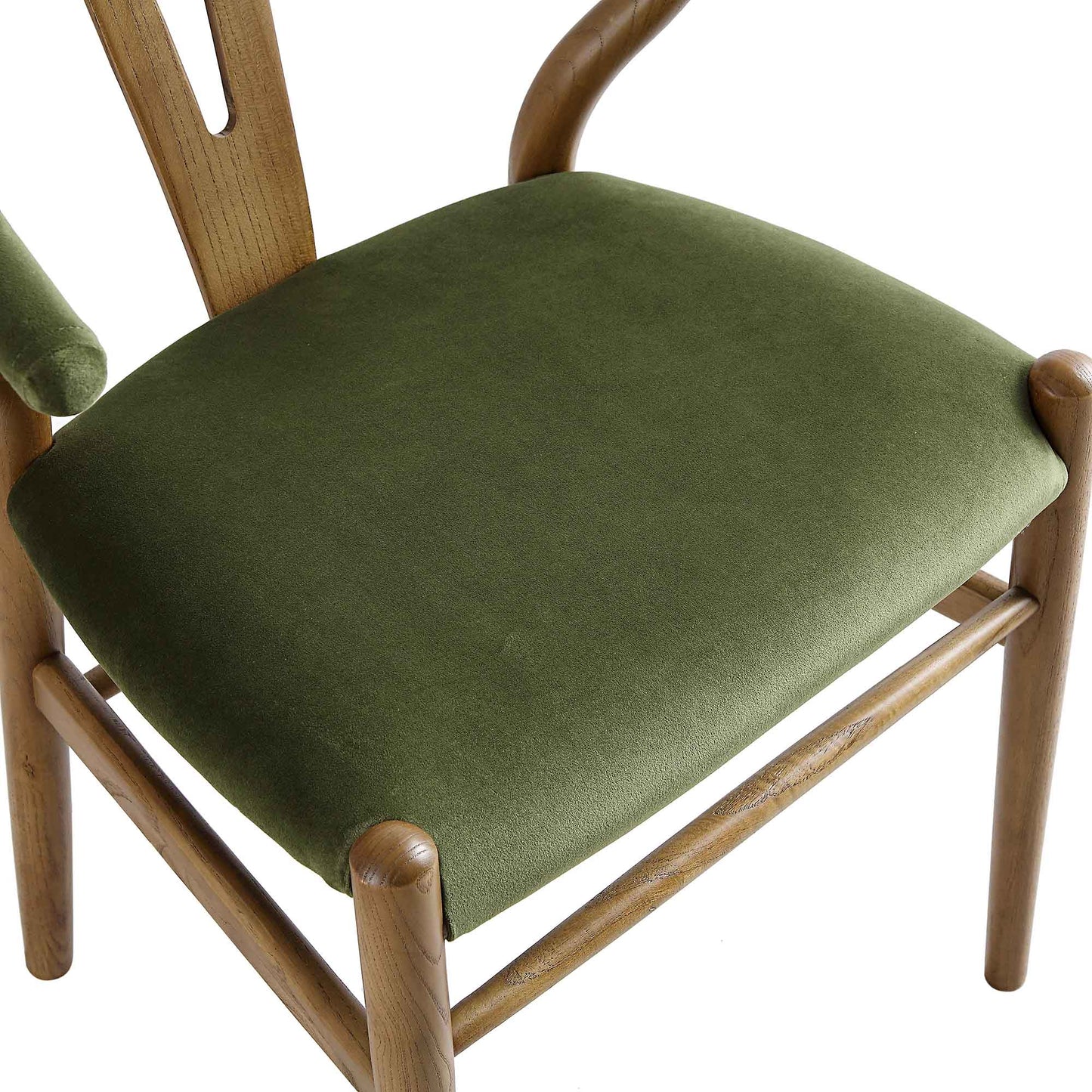 Hansel Upholstered Padded Dining Chair, Moss Green Velvet and Light Walnut Frame