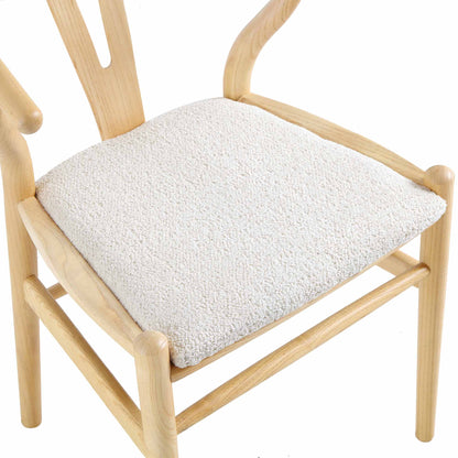 Hansel Wooden Dining Chair, Ivory White Boucle and Natural Frame