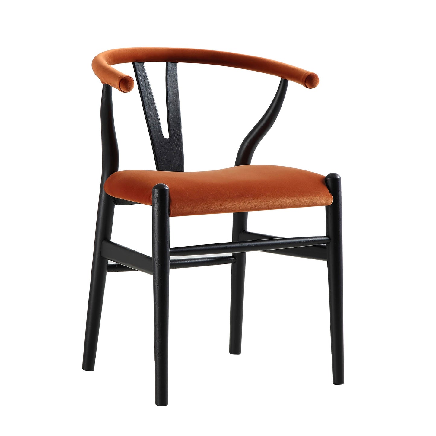 Hansel Upholstered Padded Dining Chair, Rust Velvet and Black Frame