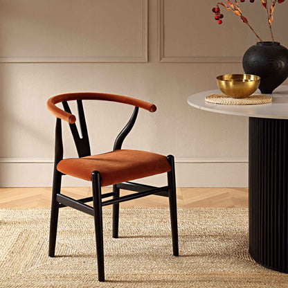 Hansel Upholstered Padded Dining Chair, Rust Velvet and Black Frame