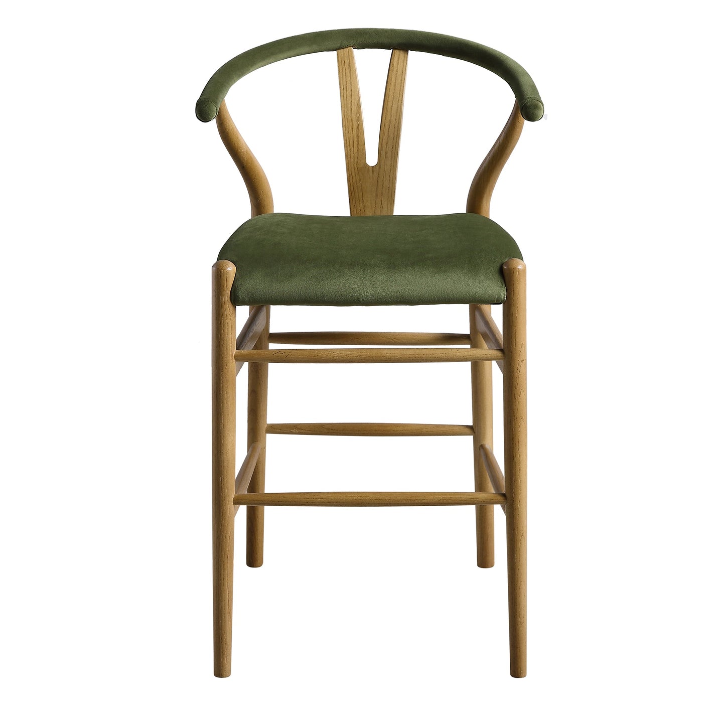 Hansel Upholstered Counter Stool, Moss Green Velvet and Light Walnut Frame